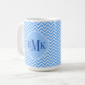 Blaues Zickzack Zickzack-Muster-Monogramm Kaffeetasse (Vorderseite Links)