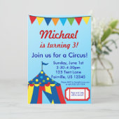 Blaues Zirkus-Karnevals-große Einladung (Stehend Vorderseite)