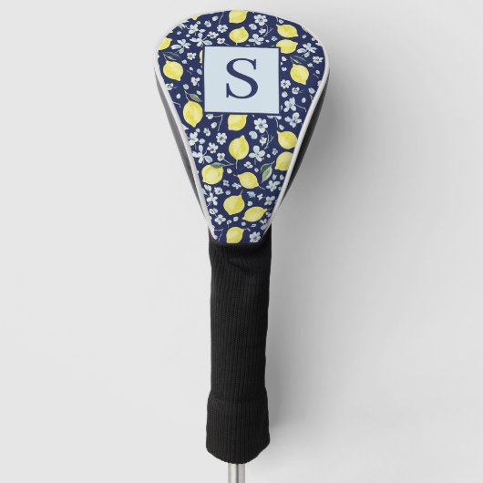 Blaues Zitronen-Blumen-Monogramm Golf Headcover (Vorderseite)