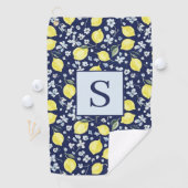 Blaues Zitronen-Blumen-Monogramm Golfhandtuch (Insitu)