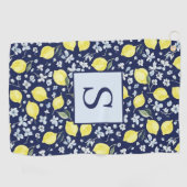 Blaues Zitronen-Blumen-Monogramm Golfhandtuch (Horizontal)