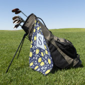 Blaues Zitronen-Blumen-Monogramm Golfhandtuch (Gras)
