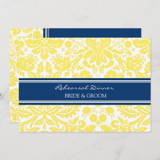Blaues Zitronen-Damast-Proben-Abendessen-Party Einladung (Vorne/Hinten)