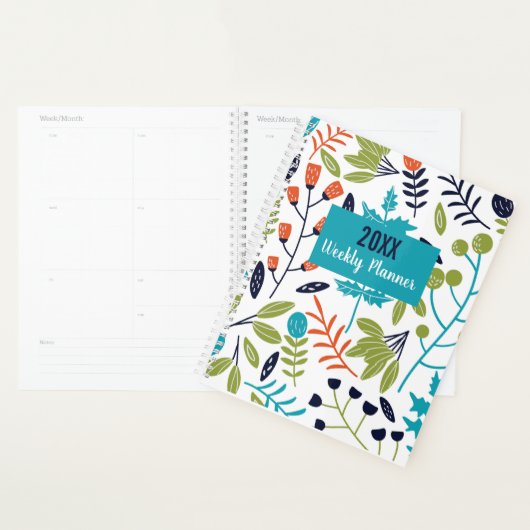 Blaues Zitronengrün und orangefarbenes Blumenmuste Planer (Anzeige)