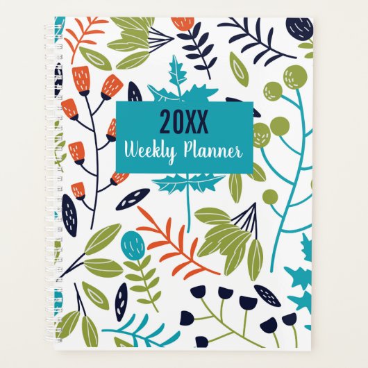 Blaues Zitronengrün und orangefarbenes Blumenmuste Planer (Vorderseite)