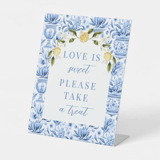 Blaues Zitronenlemon - Mittelmeer Hochzeitszeichen Sockelschild (Vorderseite)