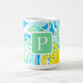 Blaues Zitronenmuster-Monogramm Kaffeetasse (Mittel)