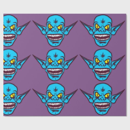 blaues Zombie-Troll-Packpapier Geschenkpapier (Flach)