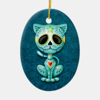 Blaues Zombie-Zuckerkätzchen Keramikornament