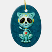 Blaues Zombie-Zuckerkätzchen Keramikornament (Hinten)