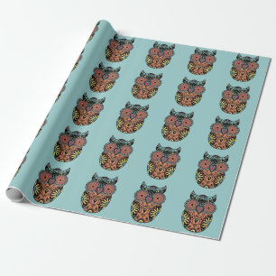 Blaues Zuckerschädel-Eulen-Packpapier Geschenkpapier