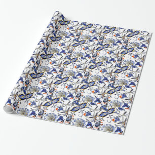 Blaues Zwiebelmuster Vintage-China-Teller-Muster Geschenkpapier