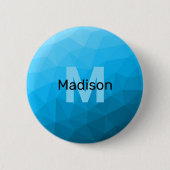 Blaues zyangradientengeometrisches Monogramm Button (Vorderseite)