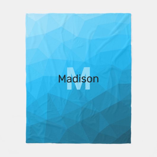 Blaues zyangradientengeometrisches Monogramm Fleecedecke (Vorderseite)