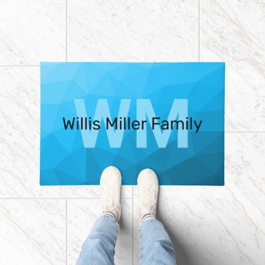 Blaues zyangradientengeometrisches Monogramm Fußmatte (Indoor)