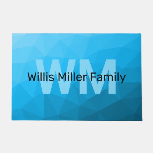 Blaues zyangradientengeometrisches Monogramm Fußmatte (Vorderseite)