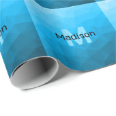 Blaues zyangradientengeometrisches Monogramm Geschenkpapier (Rolleneckpunkt)