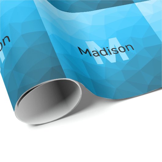 Blaues zyangradientengeometrisches Monogramm Geschenkpapier (Rolleneckpunkt)