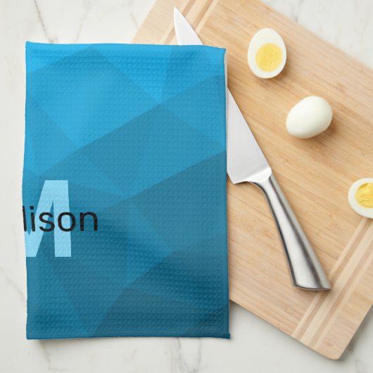 Blaues zyangradientengeometrisches Monogramm Geschirrtuch (Viertel Falte)