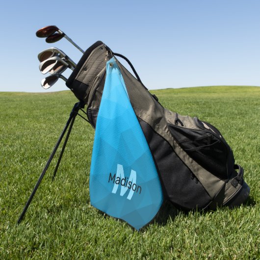 Blaues zyangradientengeometrisches Monogramm Golfhandtuch (Gras)
