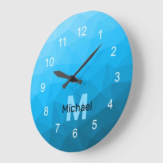 Blaues zyangradientengeometrisches Monogramm Große Wanduhr (Winkel)