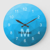 Blaues zyangradientengeometrisches Monogramm Große Wanduhr (Vorderseite)