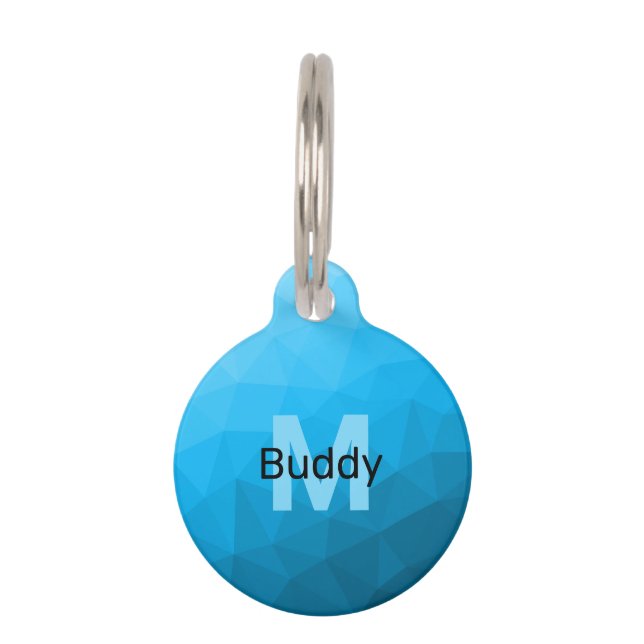 Blaues zyangradientengeometrisches Monogramm Haustiermarke (Vorderseite)