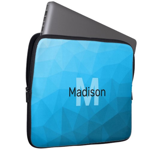 Blaues zyangradientengeometrisches Monogramm Laptopschutzhülle (Vorne Rechts)