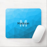 Blaues zyangradientengeometrisches Monogramm Mousepad<br><div class="desc">Monogram Personalize mit Ihrem benutzerdefinierten Initial und Namen. Dreieck geometrische Masche mit dunkelblauem Ober-Farbverlauf,  Muster,  Ober,  Masche,  Dreiecke,  Geometrie,  Gefälle,  cool,  Dreieck,  hell,  blau,  cyan</div>