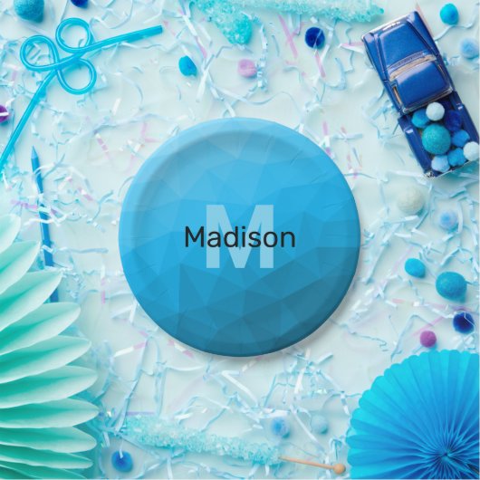 Blaues zyangradientengeometrisches Monogramm Pappteller (Party)