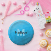 Blaues zyangradientengeometrisches Monogramm Pappteller (Party)