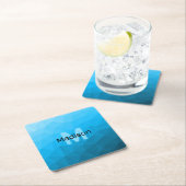 Blaues zyangradientengeometrisches Monogramm Rechteckiger Pappuntersetzer (Vor Ort)