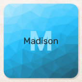 Blaues zyangradientengeometrisches Monogramm Rechteckiger Pappuntersetzer (Vorderseite)