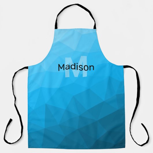 Blaues zyangradientengeometrisches Monogramm Schürze (Vorderseite)
