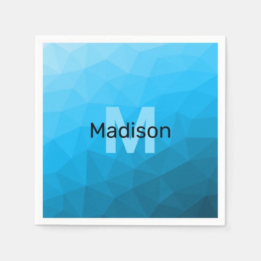 Blaues zyangradientengeometrisches Monogramm Serviette (Vorderseite)