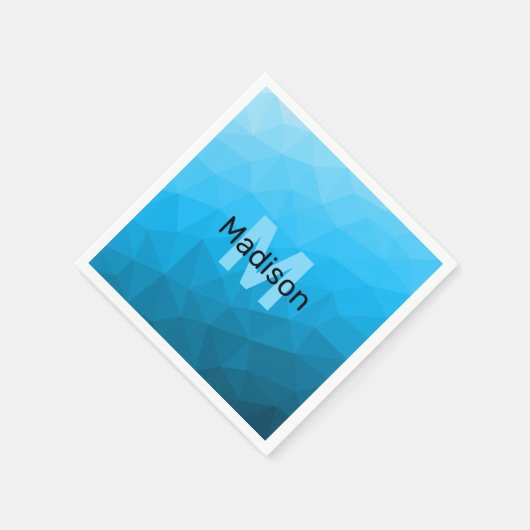 Blaues zyangradientengeometrisches Monogramm Serviette (Ecke)