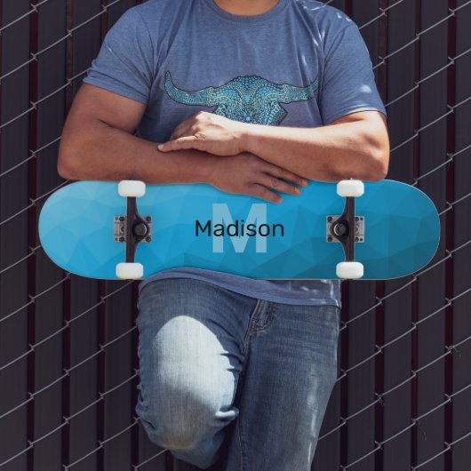 Blaues zyangradientengeometrisches Monogramm Skateboard (Außenbereich 3)