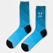 Blaues zyangradientengeometrisches Monogramm Socken (Linkes Detail)