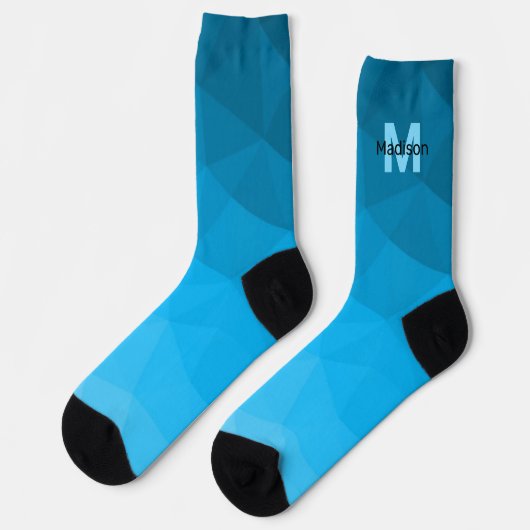 Blaues zyangradientengeometrisches Monogramm Socken (Linkes Detail)