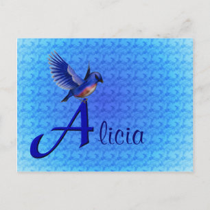 Blauevogel-Monogramm Anfangsbuchstabe A Name Perso Postkarte