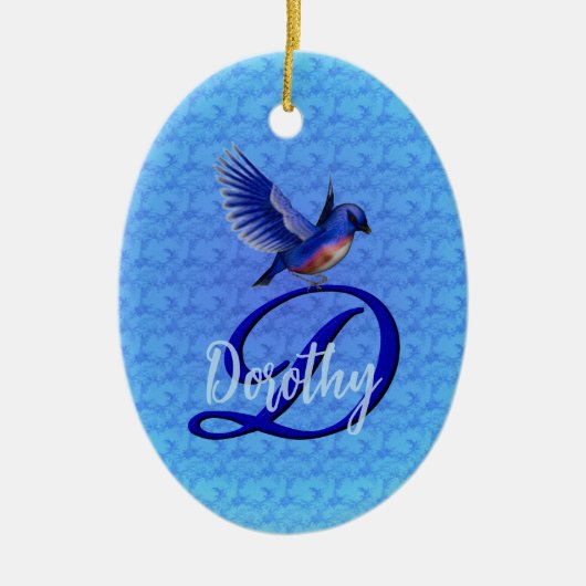 Blauevogel-Monogramm Anfangsbuchstabe D Personalis Keramik Ornament (Vorne)