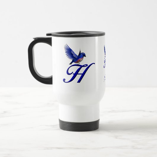Blauevogel-Monogramm Anfangsbuchstabe H Elegant Pe Reisebecher (Links)