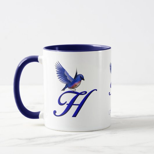 Blauevogel-Monogramm Anfangsbuchstabe H Elegant Pe Tasse (Links)