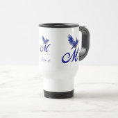 Blauevogel-Monogramm Anfangsbuchstabe M Elegant Pe Reisebecher (VorderseiteRechts)