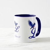 Blauevogel-Monogramm-Initiale L Elegant Personalis Tasse (VorderseiteRechts)