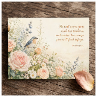 Blauevogel & Rosen Psalm 91,4 Schrift Postkarte