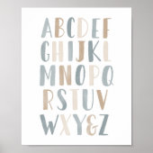 Blaufarben Alphabet neutrales Kinderzimmer Dekor Poster (Vorne)