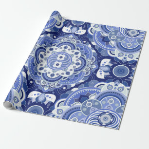 Blaufarben Vintages geometrisches Muster. Leuchtin Geschenkpapier
