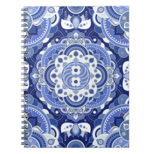 Blaufarben Vintages geometrisches Muster. Leuchtin Notizblock