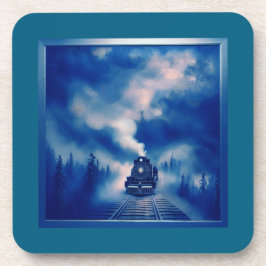 Blaufarbendarstellung mit alter Dampflokomotive Getränkeuntersetzer